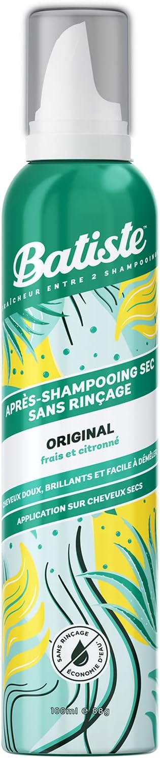BATISTE Original Dry Conditioner, Application to Dry Hair and Without Rinse, Fresh and Lemon Fragrance, Mousse 100 ml - Image 1