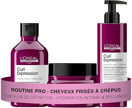 L'OREAL PROFESSIONNEL - Expression Curl Routine for Curly to Kinky Hair - Intense Hydration & 12x More Definition - Instant Shine - Cream Shampoo + Rich Mask + Jelly Cream - Image 1