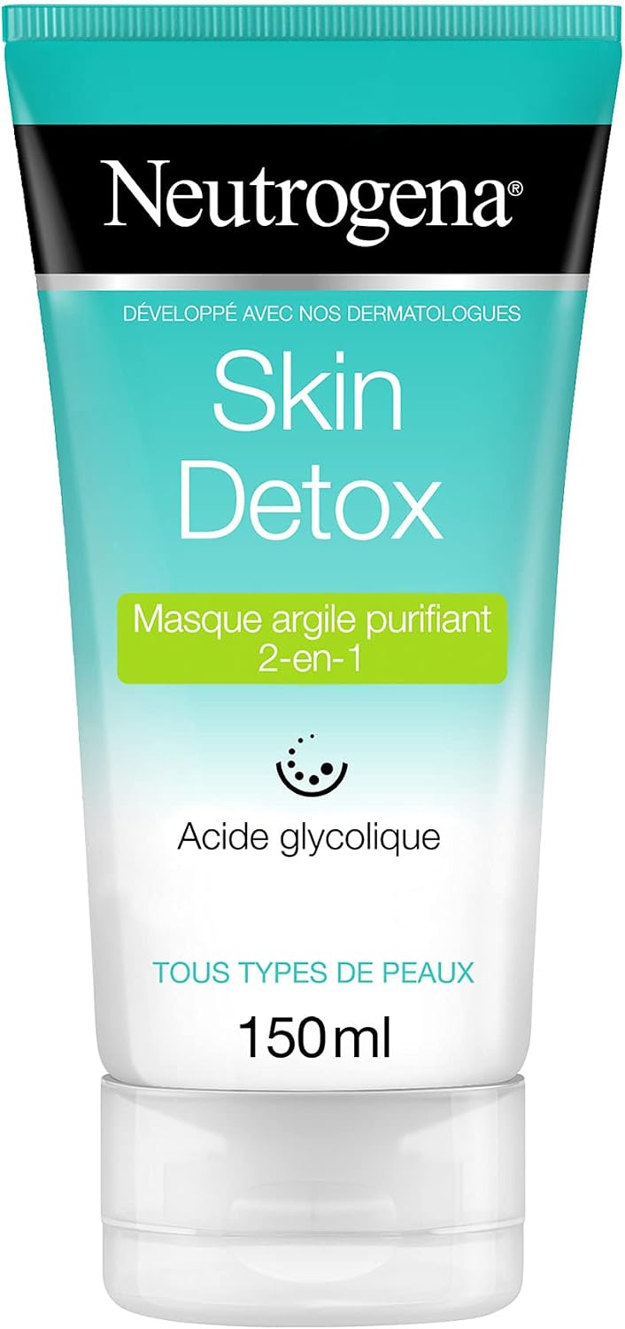 Neutrogena – Masque Argile Skin Detox Purifiant 2 en 1 (tube de 150 ml) – Masque anti-toxines et traces de pollution – Masque visage pour un teint éclatant - Image 1