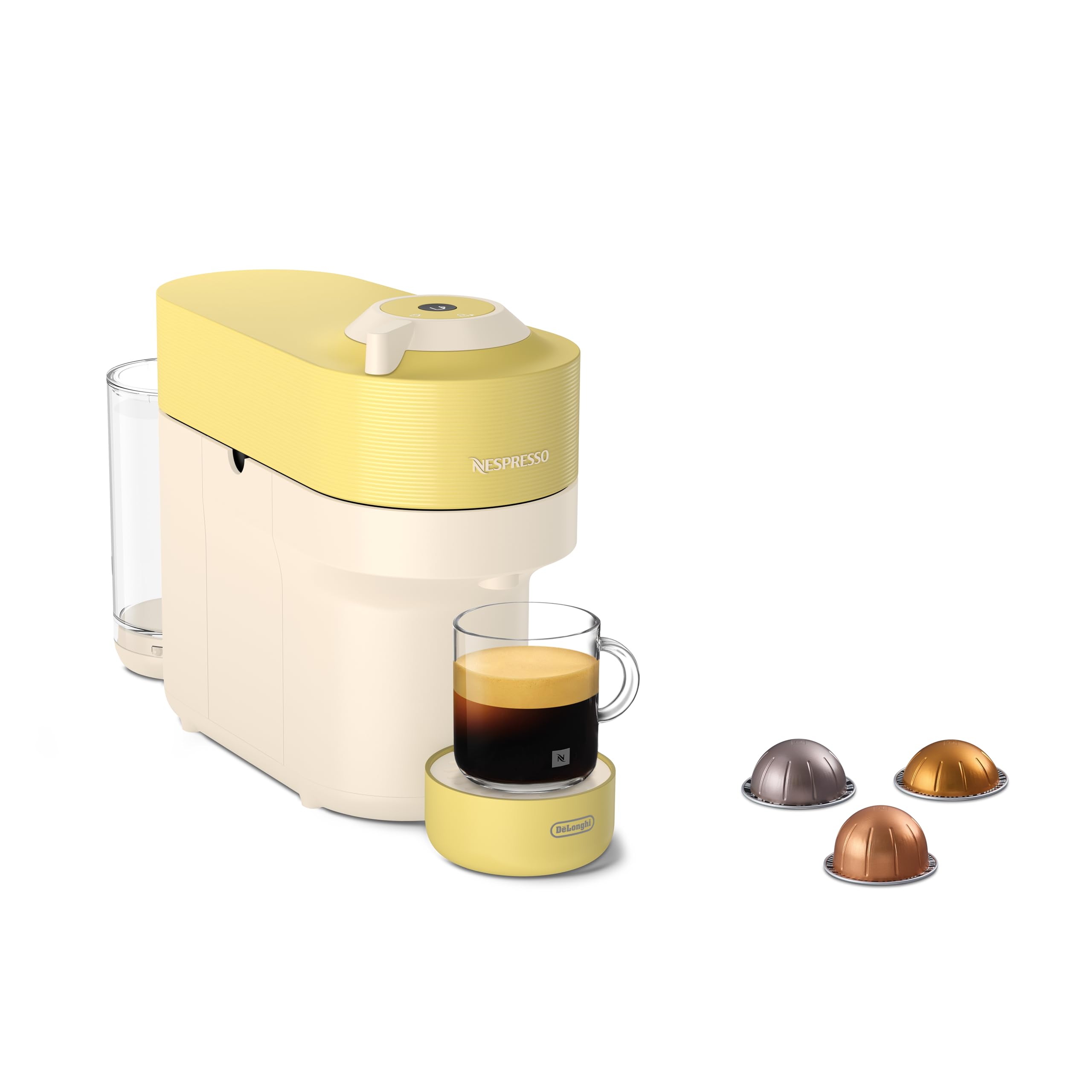 De'Longhi Nespresso Vertuo Pop Coffee Capsule Machine, Centrifusion Technology, 4 Cup Sizes, Set of 12 Capsules Included, Pastel Yellow (ENV90.LE) - Image 1