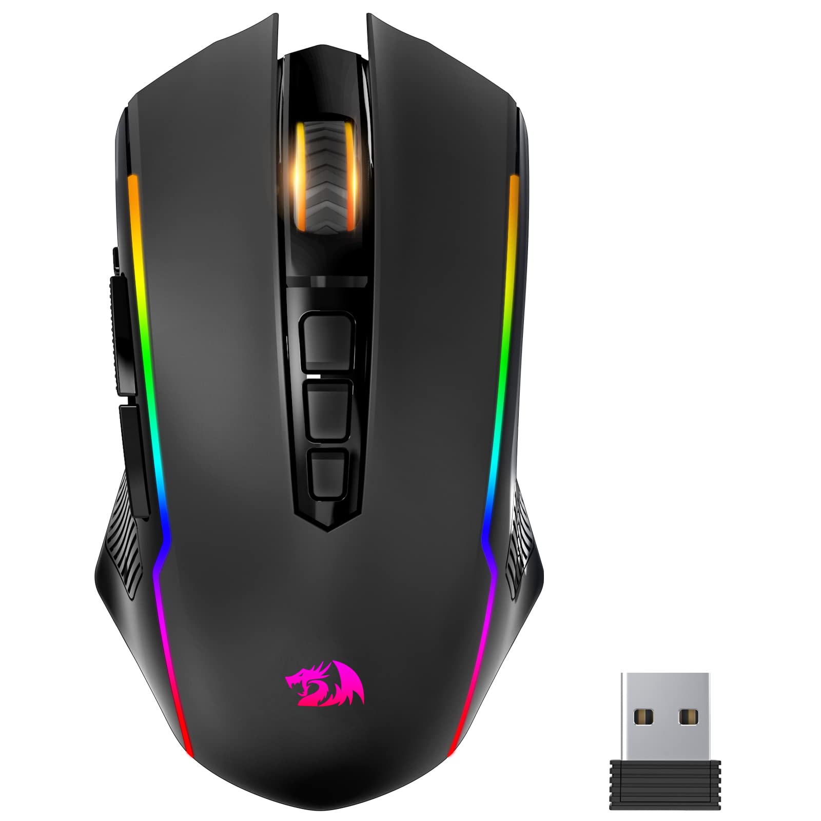 Redragon Wireless Gamer Mouse, Rechargeable Wireless Mouse with 8000 DPI, Ergonomic, RGB, 9 Buttons Programmable with Fire Button, 70 Hours, Gaming Mouse for Windows and Mac – Black - Image 1