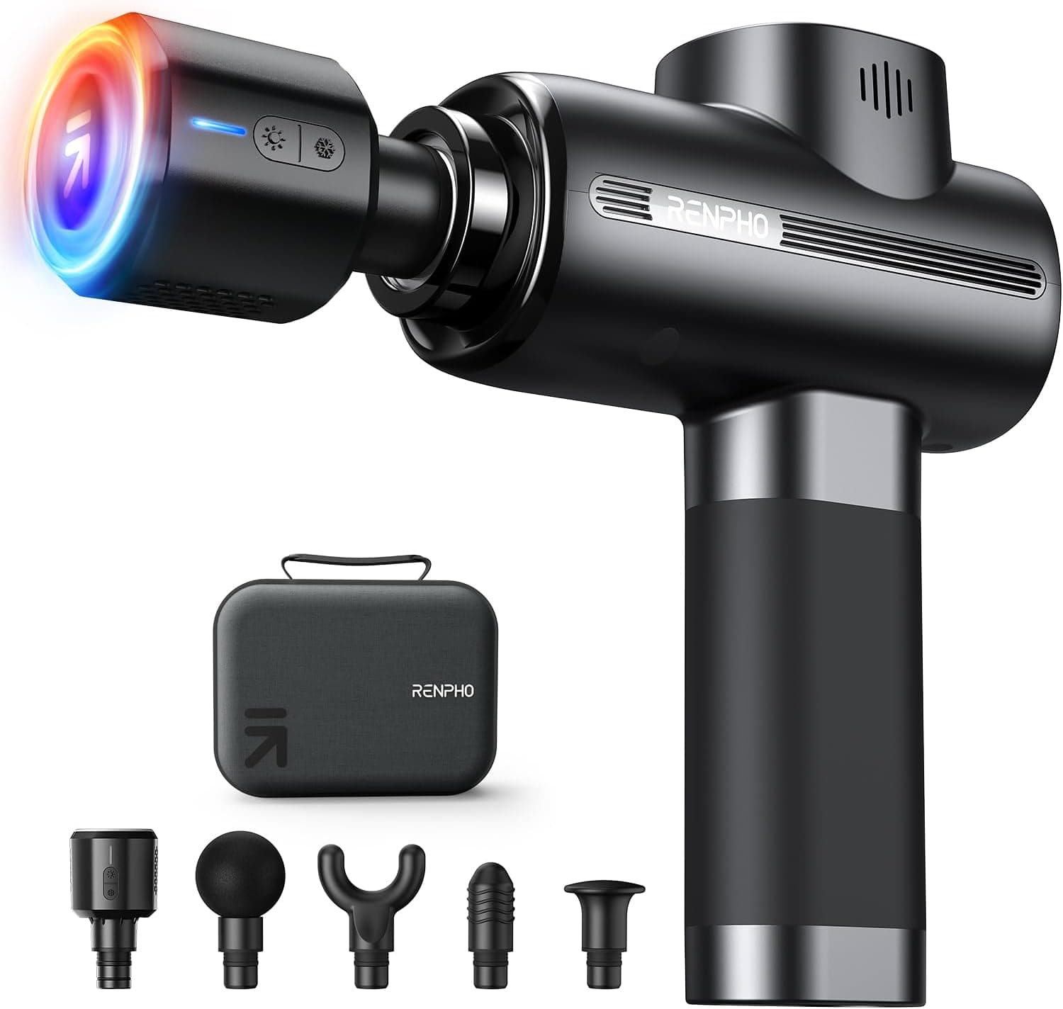 Muscle Massage Gun, RENPHO Massage Gun with Hot and Cold Head, Electric Massager with 5 Massage Heads, Ultra-Quiet Type-C Charging