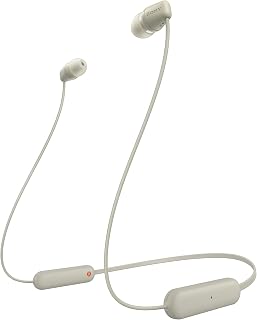 WI-C100 Wireless Bluetooth Earphones - Up to 25 Hours of Battery Life - Built-in Microphone for Phone Calls - Compatible with Voice Assistants - Taupe - Image 1