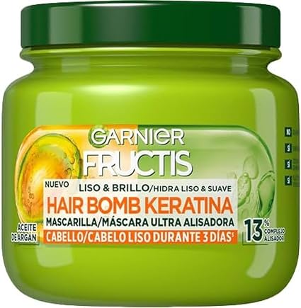 Garnier Fructis Smooth & Brilliant Strengthening Hair Mask, Smoothing, Nourishing, Liquid Vegetable Keratin and Argan Oil - 320 ml - Image 1