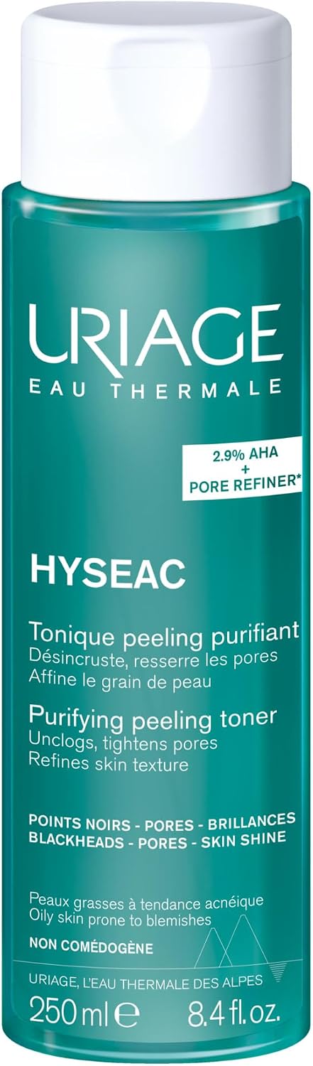 Uriage Hyseac Tonique Peeling Purifiant avec 2,9% d'AHA - Resserre les Pores, Élimine les Points Noirs et Affine le Grain de Peau - Sans Rinçage - Peaux Grasses à Tendance Acnéique - 250ml - Image 1