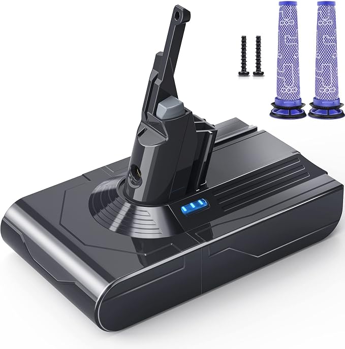 Morpilot 6500mAh Battery for Dyson V8 SV10, Compatible with Dyson V8 Absolute V8 Animal V8 Fluffy SV10 Cordless Vacuum with 2 Filters - Image 1