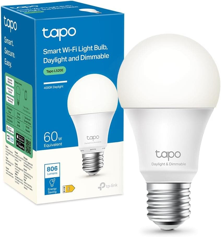 Tapo Ampoule Connectée WiFi, Ampoule LED E27 Blanc 4000K, Dimmable 8W 806Lm, Compatible avec Alexa et Google Home, Commande Vocale, Economie d'énergie, L520E