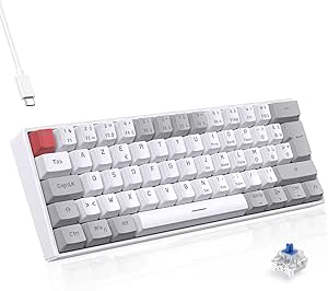 TECURS Mechanical Gaming Keyboard – Wired Gaming Keyboard Blue French AZERTY LED Backlit Gaming Keyboard Mini 60% for PC/Windows/PS5/PS4, White and Grey - Image 1