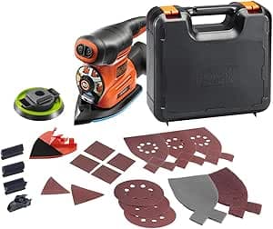 BLACK+DECKER Autoselect 4-in-1 Multisander Corded, 17 Abrasives, Comes in a Box, Orange, 170 x 100 mm