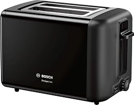 Bosch DesignLine TAT3P423DE Grille-pain compact en acier inoxydable avec arrêt automatique et fonction décongélation, parfait pour 2 tranches de toast, fonction lifting, large, 970 W, noir - Image 1