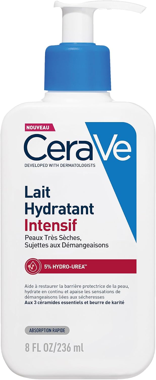 CeraVe Lait Hydratant Intensif Corps et Visage - Peaux Très Sèches, Avec Démangeaisons - 72H d’Hydratation - Beurre de Karité + 3 Céramides + Hydro-Urea Boost - Sans Parfum, Non Comédogène - 236ml - Image 1