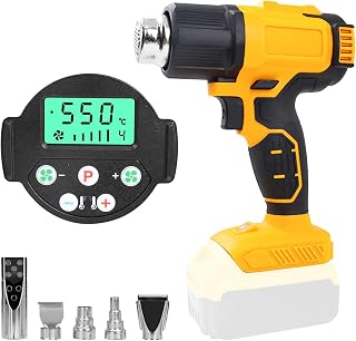 Pistolet thermique sans fil pour batterie Dewalt 20 V, pistolet à air chaud 50 ℃ à 550 ℃ avec affichage numérique, chauffage rapide, température et débit d'air réglables avec 5 buses - Image 1