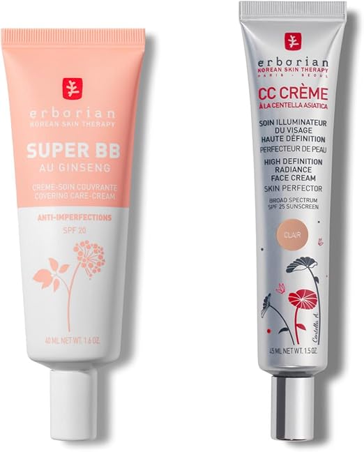 Erborian CC Crème à la Centella Asiatica - Make-Up for Complexion and Illuminating Care - SPF 25 - Clear 45 ml + Erborian Super BB Cream with Ginseng - Clear 40 ml - Image 1