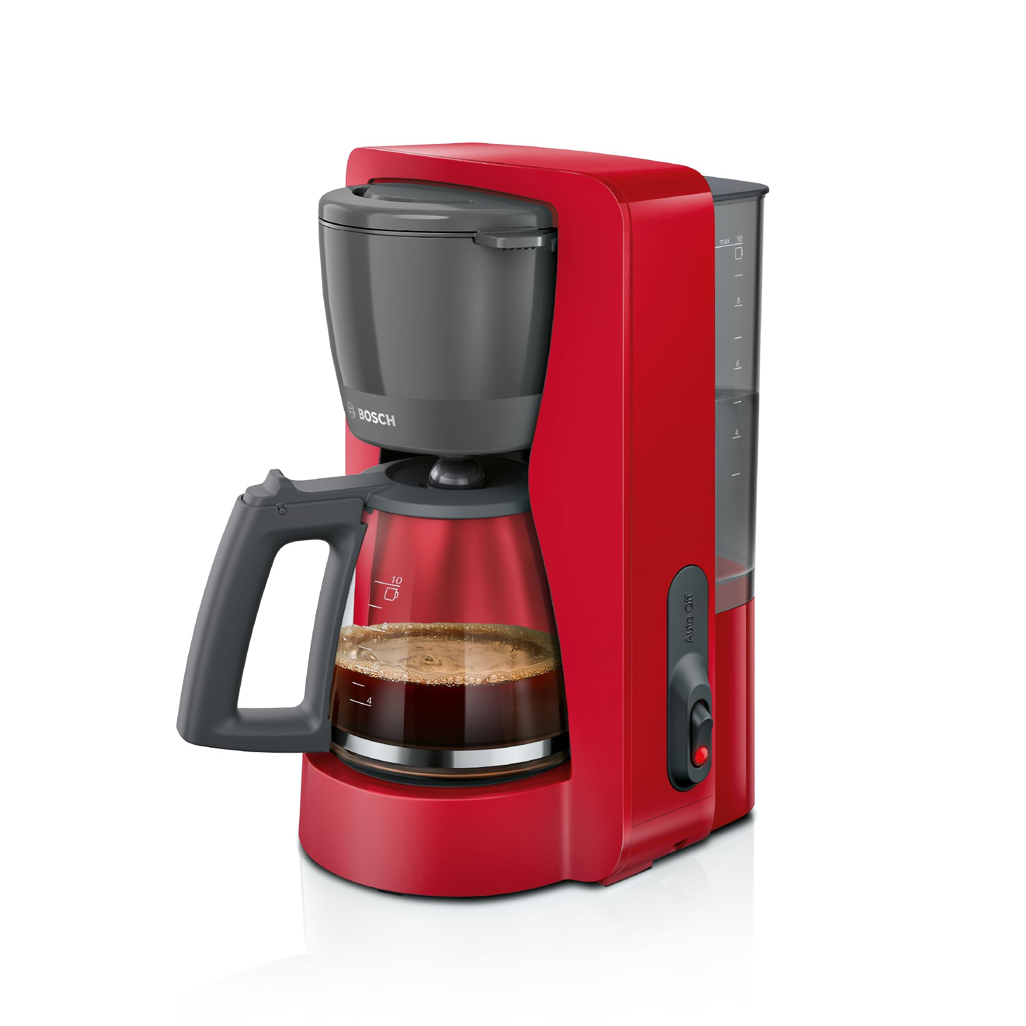 Bosch, MyMoment filter coffee machine, removable water tank, glass jug, automatic shut-off, anti-drip function, warm 40 minutes, dark red, TKA2M114 - Image 1