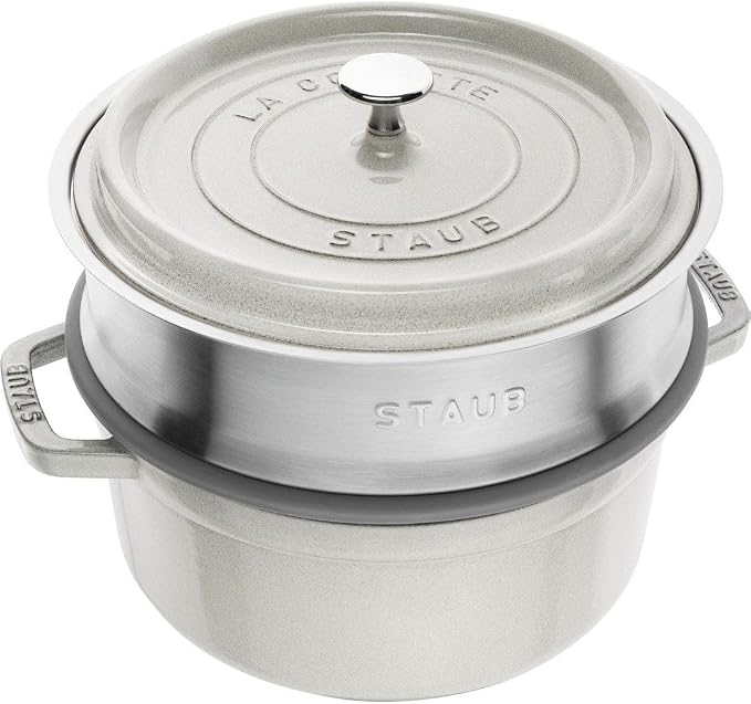 Zwilling Staub La Cocotte 40508-822-0 Cast Iron Round Stock Pot with Insert and Truffle, 3.8 Litre, White - Image 1