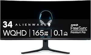 Dell Alienware AW3423DWF 34" Curved QD-OLED Gaming Display, AlienFX Lighting System, 0.1m Response Time, Anti-Glare, - Image 1