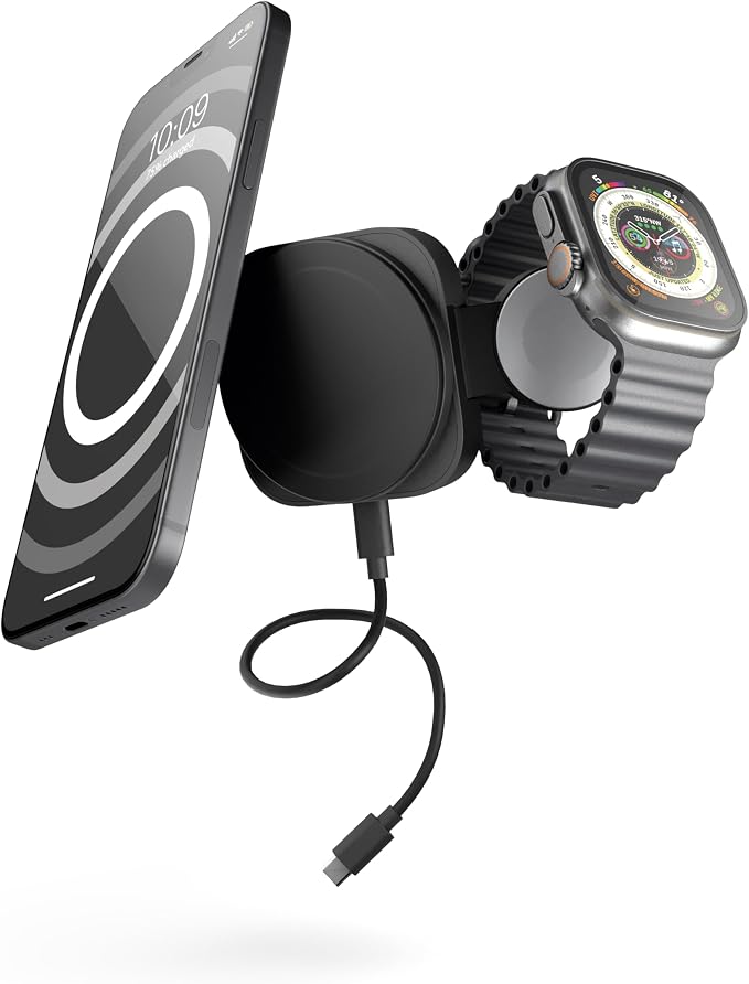 Zens Travel Wireless Charger Pro 2, 15W Wireless Charger Compatible with MagSafe and Qi2 for iPhone Air,17,16,15,14,13,12, Apple Watch and AirPods, 1m USB-C Cable Included, Black - Image 1