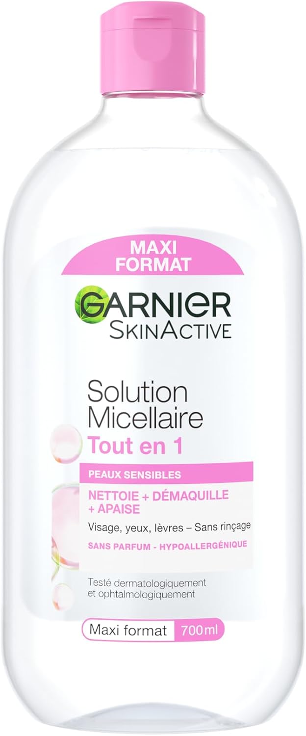 GARNIER Skin Active - Solution Micellaire Tout En 1 - Nettoie, Démaquille, Apaise - Micelles Et Glycérine Végétale - Sans Parfum - Vegan & Cruelty Free - Visage, Yeux, Lèvres - Peau Sensible - 700 ml - Image 1