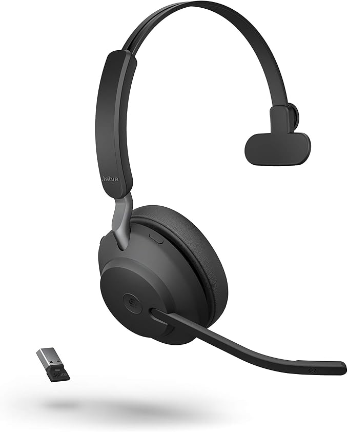 Jabra Evolve2 65 Wireless PC Headset with Charging Station - Microsoft Teams Certified Mono Headset Earphone with Long Life Battery - USB-A Bluetooth Adapter - Black - Image 1