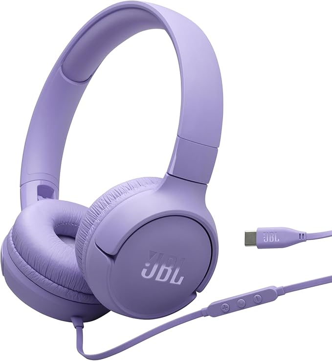 JBL Tune 520C, Wired Over-Ear Comfortable Headphones with Microphone, Pure Bass JBL Sound, EQ Presets, USB-C Connectivity, Foldable Design and Tangle-Free Cable, Purple - Image 1
