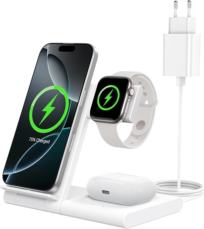 3 in 1 Wireless Charging Station for iPhone 17/16/15/14/13/12/11 Pro/Max/Plus, Fast Induction Charger for Apple Watch Ultra 3/11/10/9/8/7/6, Charging Stand for AirPods 3/4/Pro 3 - Image 1