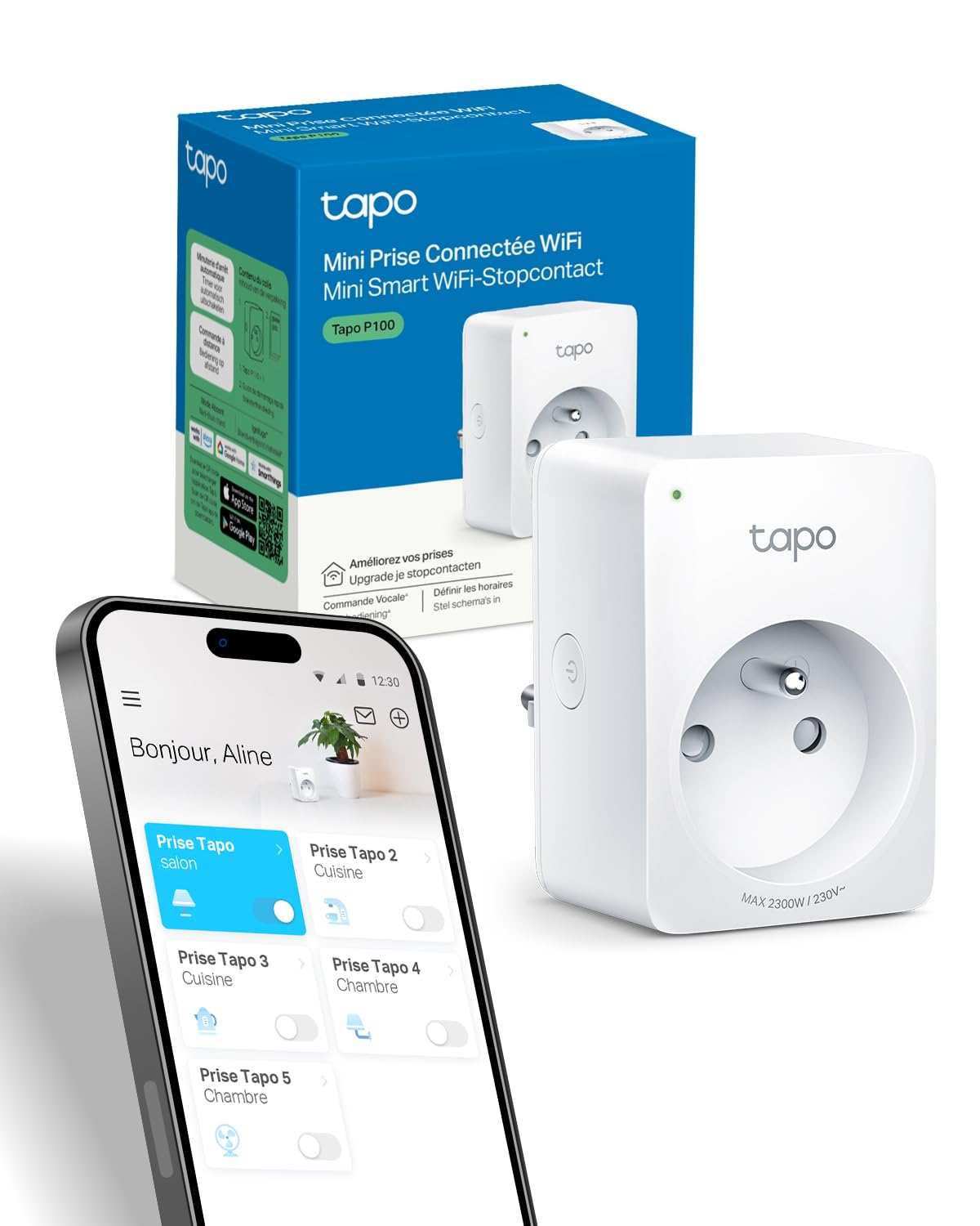 Tapo Prise Connectée WiFi, Prise Intelligente Compatible avec Alexa et Google Home, 10A Type E, Contrôler Le radiateur, la cafetière, la Lampe à Distance, Aucun hub requis, Tapo P100(FR) 1 Pack - Image 1