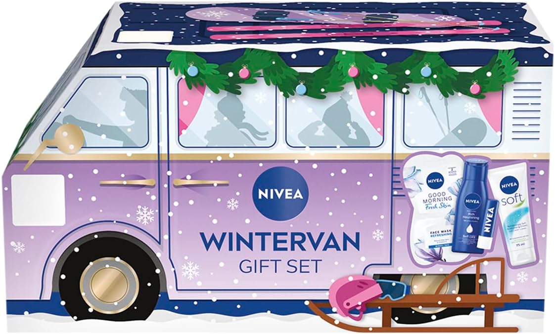 NIVEA Wintervan Coffret cadeau (4 produits) – Coffret cadeau pour femme – Comprend crème hydratante, baume à lèvres, lotion pour le corps et masque visage - Image 1
