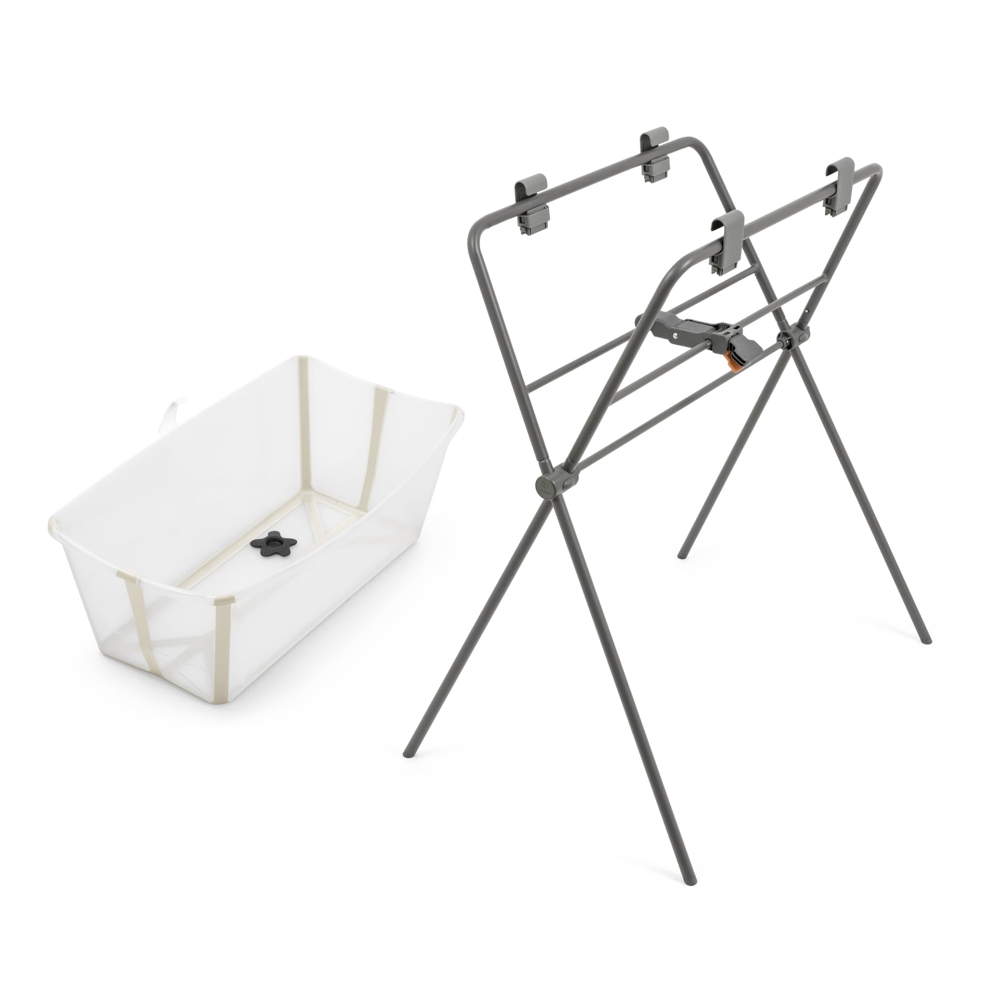 Stokke Flexi Bath (Sand Beige) + Flexi Bath Stand - Baby Bath Tub up to 10 kg - Foldable, Durable and Easy to Store - Convenient to Use at Home or Travel - Image 1