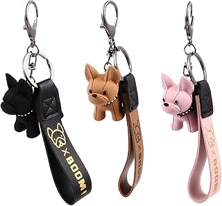 French Bulldog Leather Key Ring - 3 Pieces for Women Men Car and Handbags Decoration - Image 1