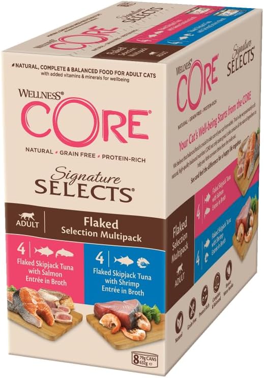 Wellness CORE Signature Selects 8 x 79 g, Salmon/Tuna/Shrimp Multipack - Selection for Adult Cats, Cereal Free, Natural, Hypoallergenic, High Protein, High Meat Content, - Image 1