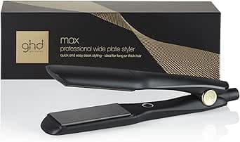 ghd - ghd max hair straightener - Professional hair straightener (Black) - Wide plates - 2x faster straightening, without extreme heat, hair 80% brighter - Ideal for long, thick and/or curly hair