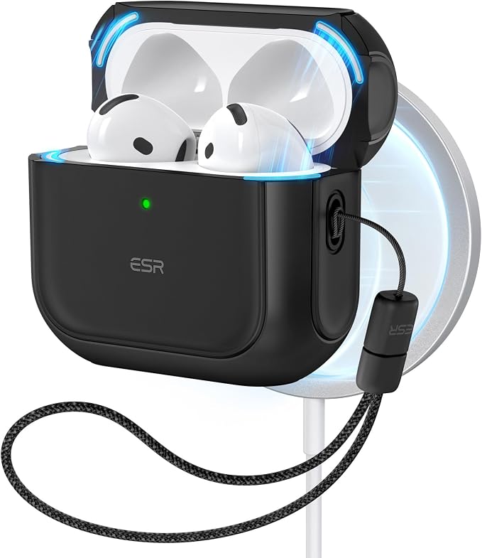 ESR AirPods 4 Case, Compatible with AirPods 4 Gen (2024) (USB-C), Compatible with MagSafe, Drop Protection Cover with Drawstring, Magnetic Cover, Orbit Hybrid Series, Black - Image 1