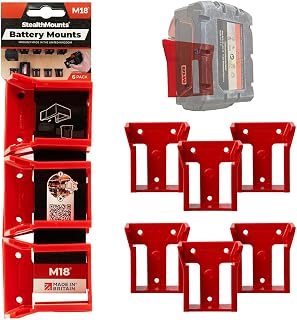 StealthMounts Supports de Batterie pour Milwaukee M18 | Fixations de Batterie sans Fil pour Outils Milwaukee 18V | Lot de 6 | Organisateurs de Batterie Rouge pour Milwaukee | Pratique et Durable - Image 1