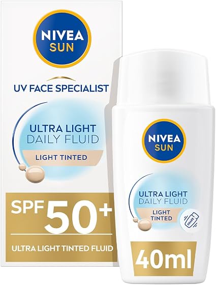 NIVEA SUN - Daily UV Tinted Fluid SPF 50+ - Face Sun Protection - Moisturises & Evens Skin Tone - Hyaluronic Acid - Ultra-Light Formula - All Skin Types - Shade : Clear - 40 ml - Image 1