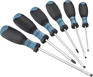 HAZET Screwdriver set 810SPC/6 I 6 pieces with 3-component non-slip handle for high force transmission I matt chrome surface, 4x slotted profile, 2x cross profile'.