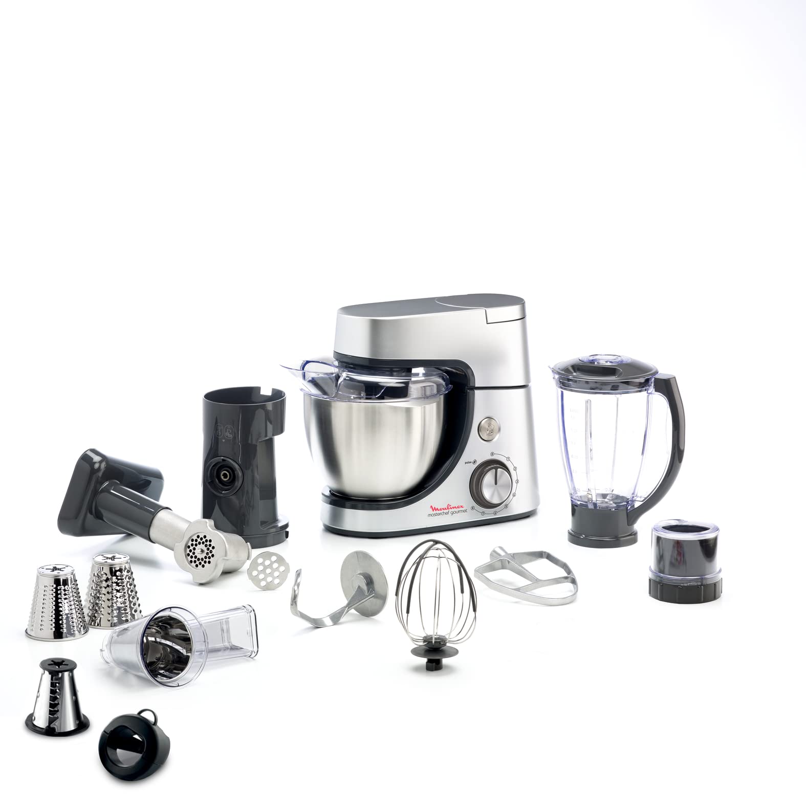 Moulinex 1100W Pastry Processor, Blender, Vegetable Cutter with Accessory for Macedonia, Meat Grinder, Mini Chopper, Masterchef Gourmet Silver QA519D32 - Image 1