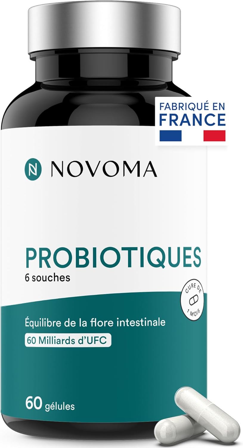 NOVOMA Probiotics, Complex for the Intestinal Flora, 60 Billion CFU/Day, 6 Natural Strains, Lactic Ferments, 60 Vegan Gastro-Resistant Capsules, Made in France - Image 1