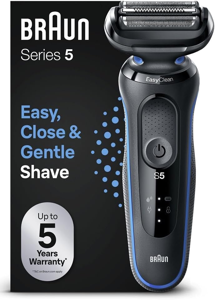 Braun Rasoir Electrique Homme Series 5 51-B1000s, Bleu, Etanche, A Grille Et Sans Fil, 3 Lames Flexibles Pour Bien Raser La Barbe Et Le Visage, Coffret De Rasage Avec Chargeur Intelligent - Image 1