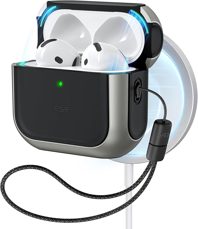 ESR AirPods 4 Case, Compatible with AirPods 4 Gen (2024) (USB-C), Compatible with MagSafe, Drop Protection Cover with Drawstring, Magnetic Cover, Orbit Hybrid Series, Titanium - Image 1