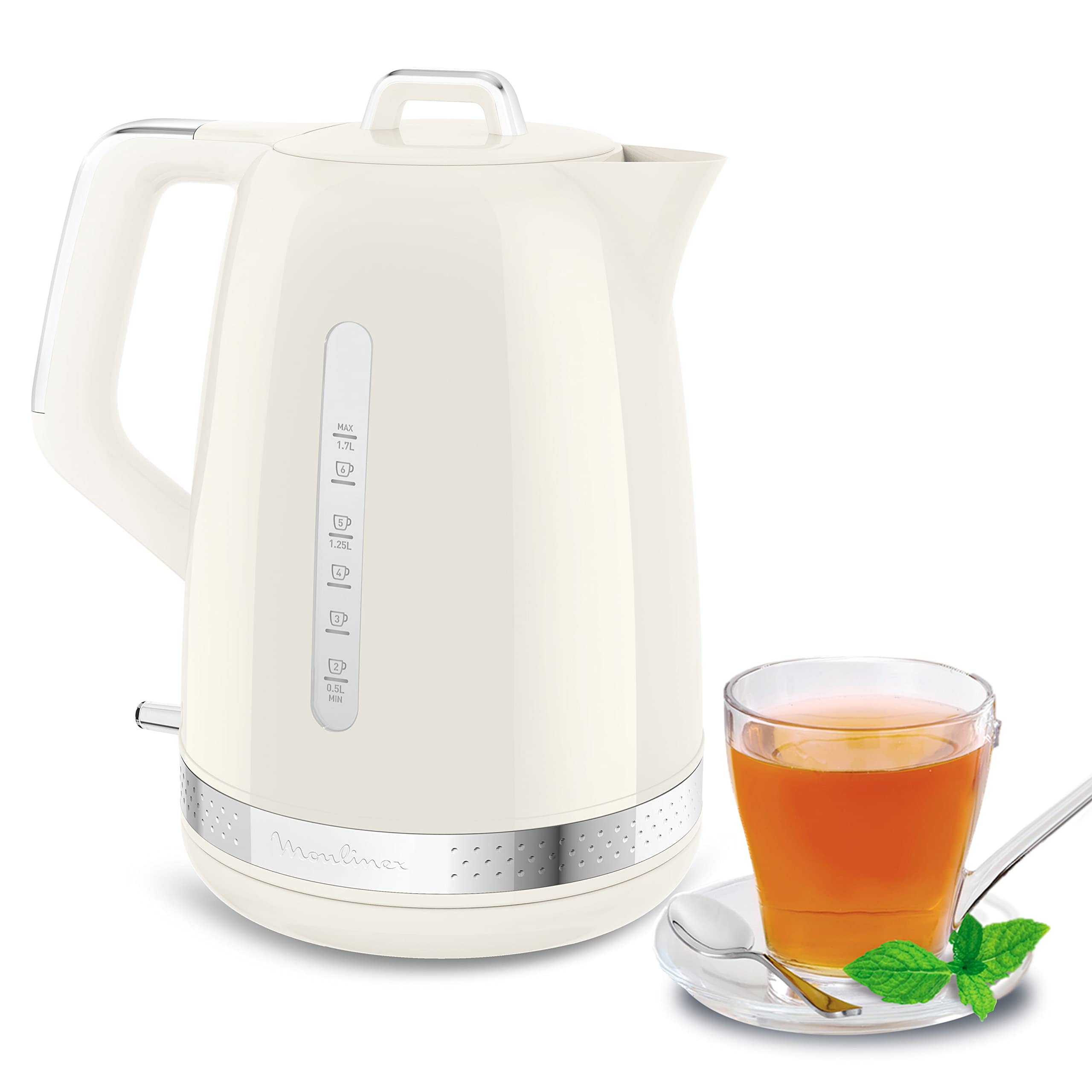 Moulinex Electric Kettle, 1.7 L, Vintage Ivory Design, 360° Swivel Base, 2400 W Fast Boil, Automatic Shut-off, Water Level Indicators, Anti-Limescale Filter, Sun BY320A10 - Image 1