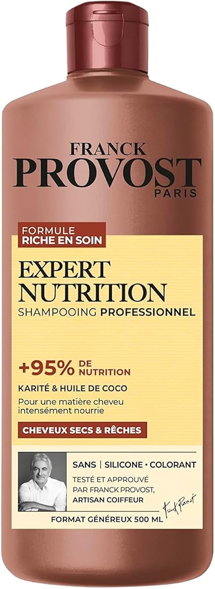 FRANCK PROVOST Expert Nutrition - Professional Shampoo - Rich in Care Formula - Shea & Coconut Oil - Silicone & Dye Free - Dry & Dry Hair - Generous Format 500 ml - Image 1