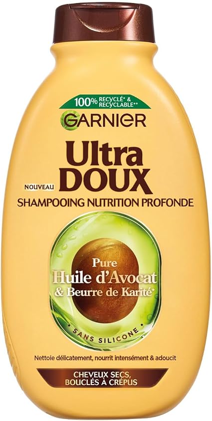 Garnier Ultra Doux Shampoo for Dry, Curly to Kinky Hair with Avocado Oil and Shea Butter - Creamy and Smooth Texture - 300 ml - Men and Women - Image 1