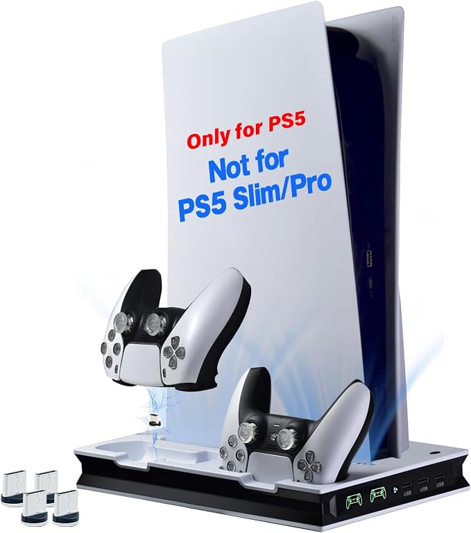 PS5 Cooling Charging Station with LED Lights and Fans, Fast Charging Stand with Dual Charging Controller for PS5 UHD/Digital Edition Wireless, Apple iPhone SE - Image 1