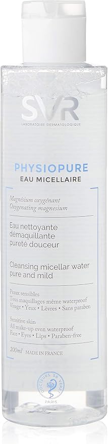 SVR - Physiopure Eau Micellar - Cleansing cleansing purity softness - For sensitive skin (face, eyes, lips) - Oxygenating magnesium, moisturizing complex - 200 ml - Image 1