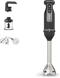 Ninja Foodi 3-in-1 Hand Blender, Blender and Chopper, Soft Start, 2 Mixing Speeds and 5 Speeds for Chopping, Mixing, Kneading, Mixing, Dishwasher-Safe, 850W, Black CI100EU