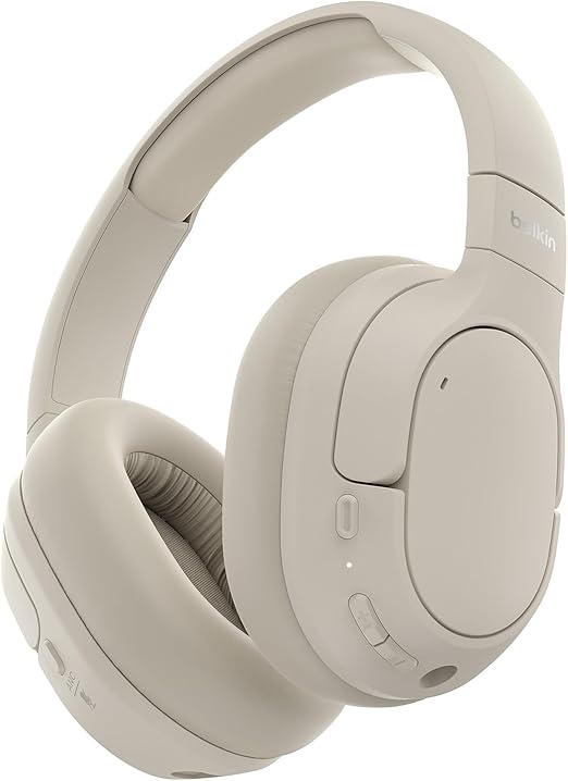 Belkin SoundForm Isolate Wireless Bluetooth Headphones with Hybrid ANC (Noise Cancelling Headphones, 60H Playtime, Deep Bass, CloudCushion Earbuds, On the Go Use) - Beige - Image 1