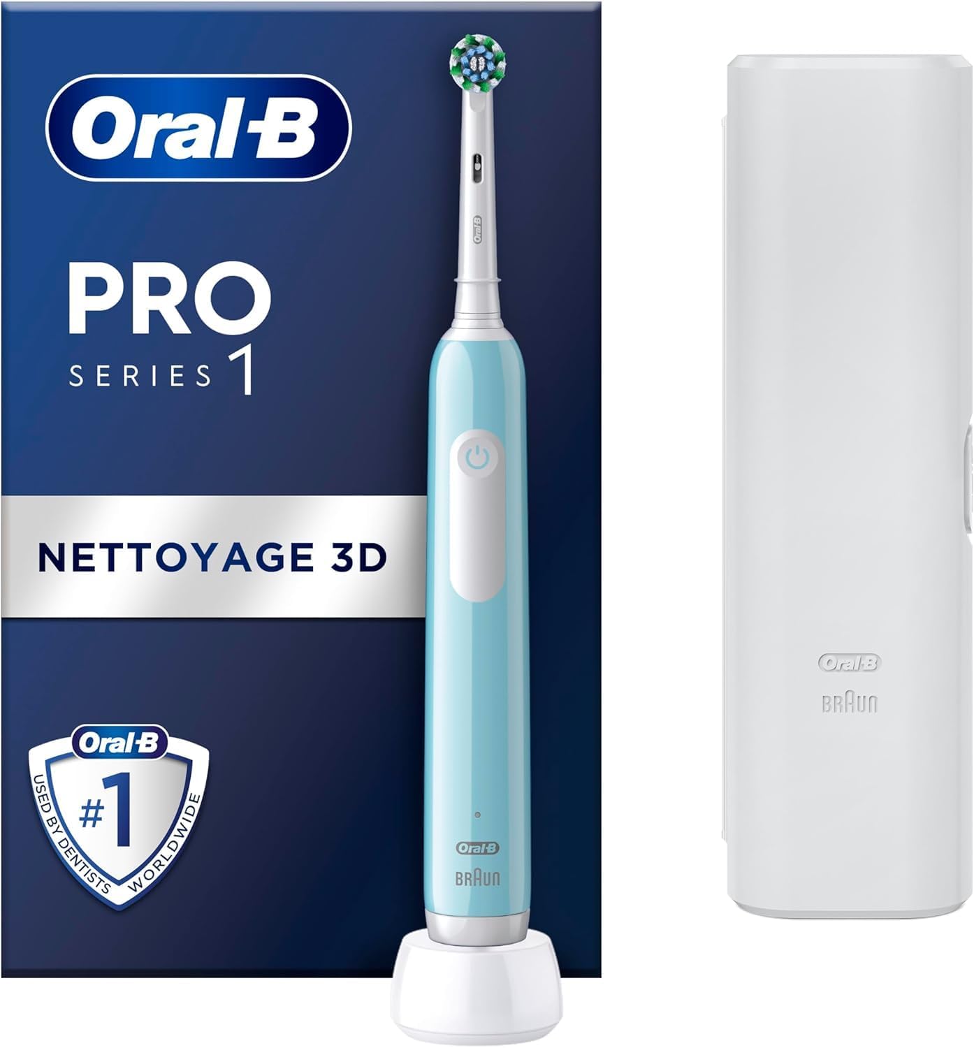 Oral-B Brosse A Dents Electrique Pro 1 Bleue Avec 3 Modes De Nettoyage 3D Dont Douceur, Brossage Avec Des Oscillo-Rotations Et Pulsations, Brossette De Rechange Rond Oral B, Chargeur, Etui - Image 1
