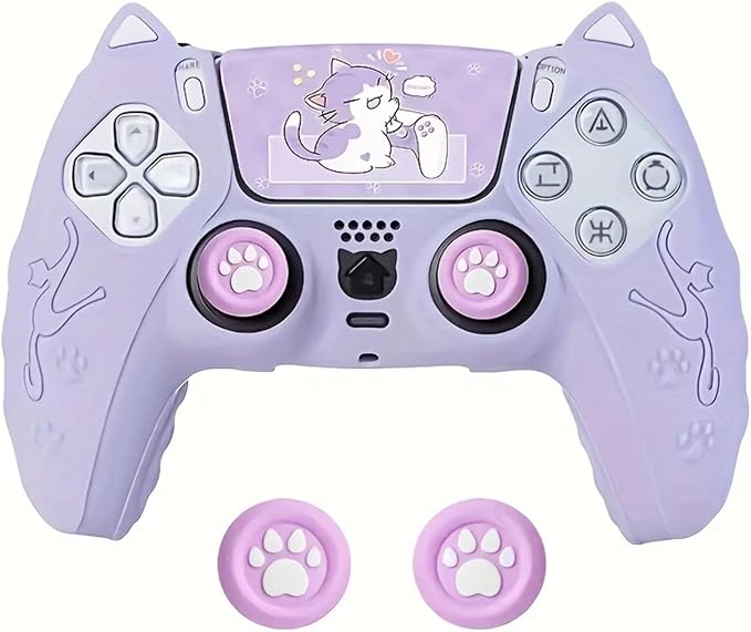 Cat Theme PS5 Controller Silicone Case with Thumb Grips and Touchpad Stickers for PS5 Controller Soft Comfortable Non-Slip Protective Cover for 5 - Image 1