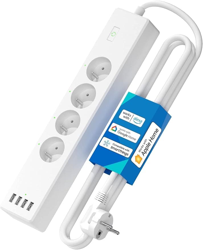 Meross Connected Power Strip (Type E), 16A WiFi Power Strip Compatible with Apple HomeKit, Alexa and Google Home (4 AC Outlets and 4 USB Ports), Smart Power Strip with Voice Control