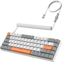 YINDIAO ZIYOULANG T8 Clavier de Jeu 60% Mini Mécanique Filaire Compact 68 Touches, Rétroéclairage 18 Chroma RVB, Interrupteur Rouge, Câble Spiralé USB C, pour PC/Mac - Gris Clair - Image 1